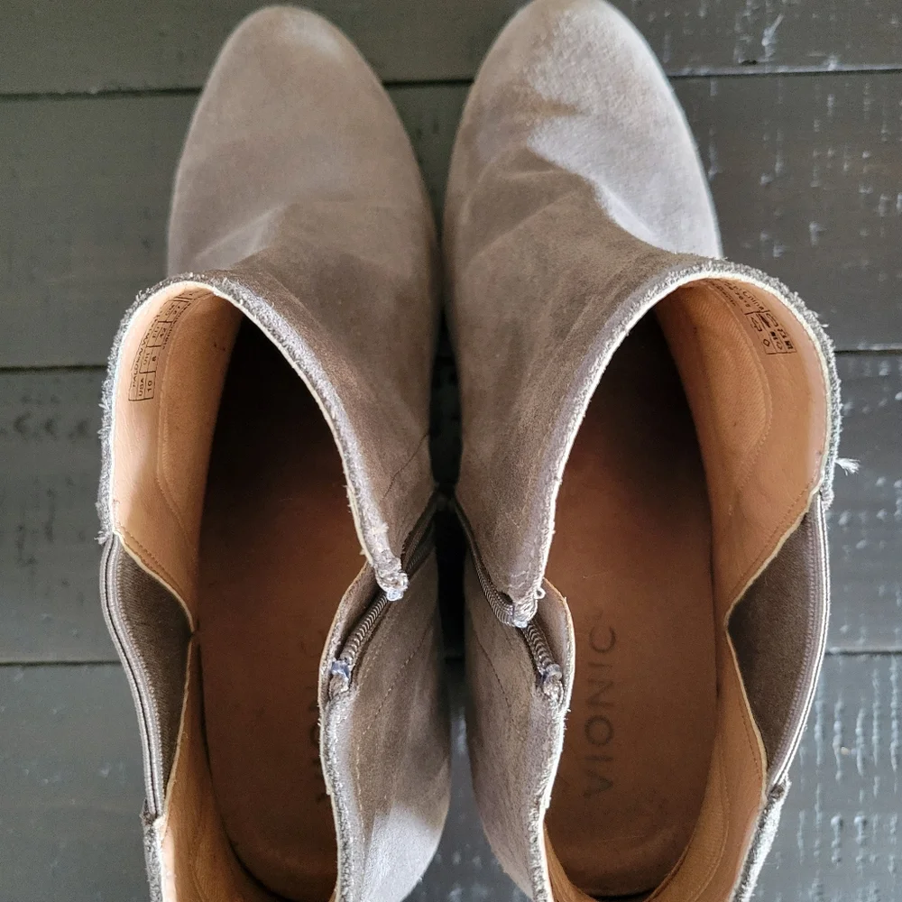 Vionic Grey Suede- Paloma- Wedge Stacked Heels Ankle Boots (10)